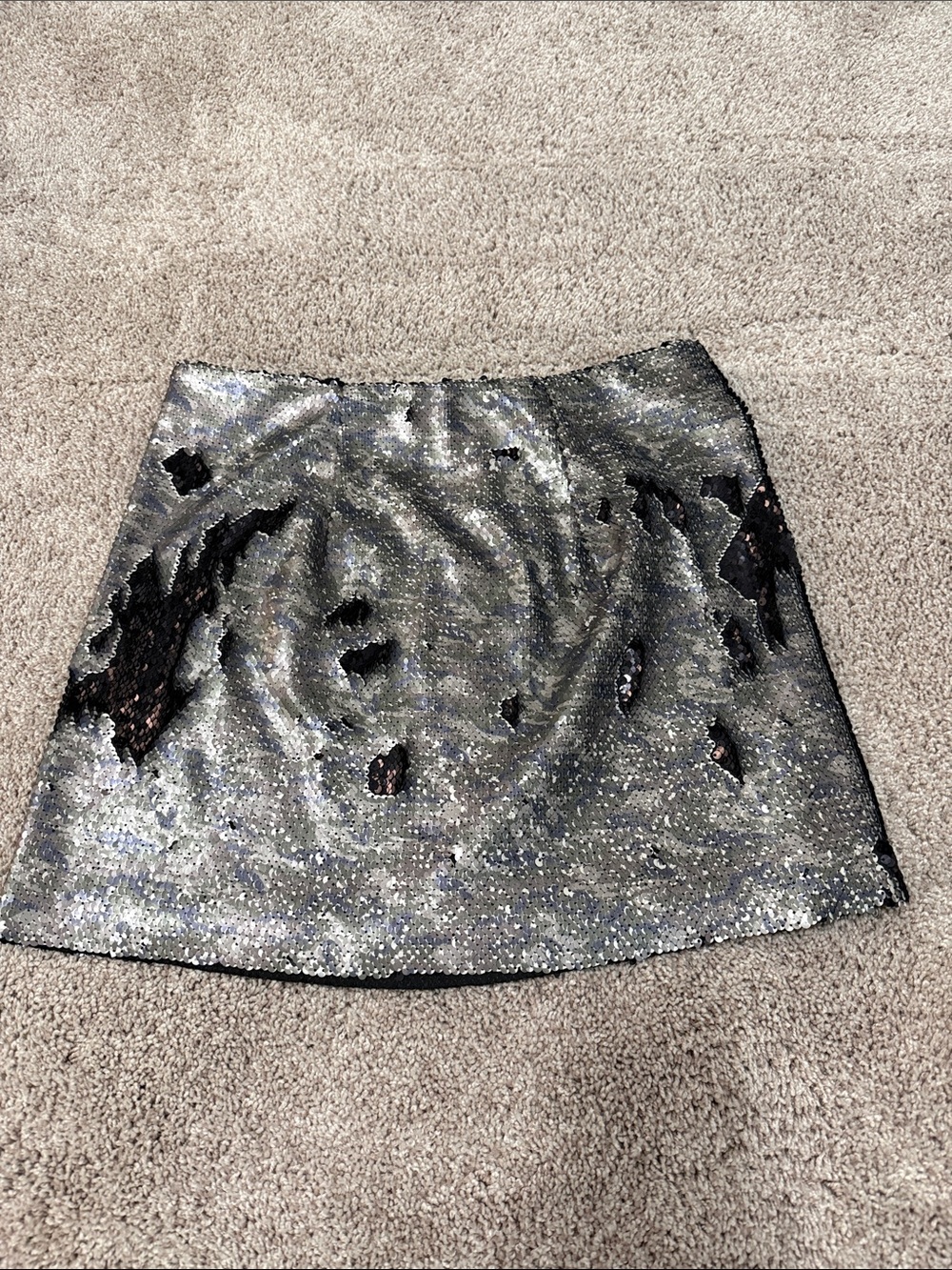 NWOT Free People Silver Multi Colored Sequin Mini Skirt with Black Detail